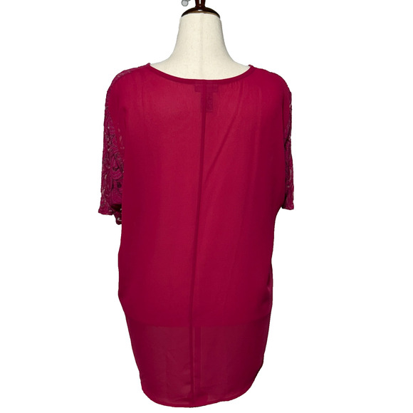 Catherines Top Womens 2X-22-24W Fuchsia Pink Lace Overlay Semi Sheer Career - Picture 3 of 8